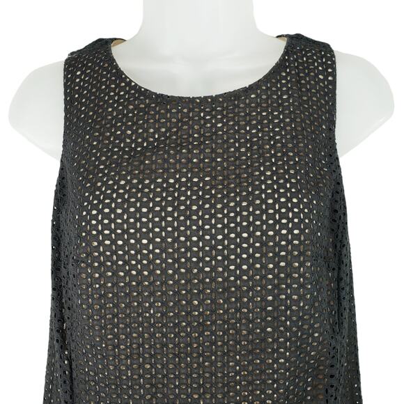 Loft Lace Mini Shift Dress 8P Women Black Tan Overlay Perforated Side Zip‎ - Picture 5 of 10
